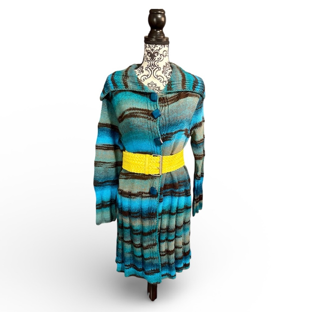 HANDMADE Striped Blue and Brown Knit Duster